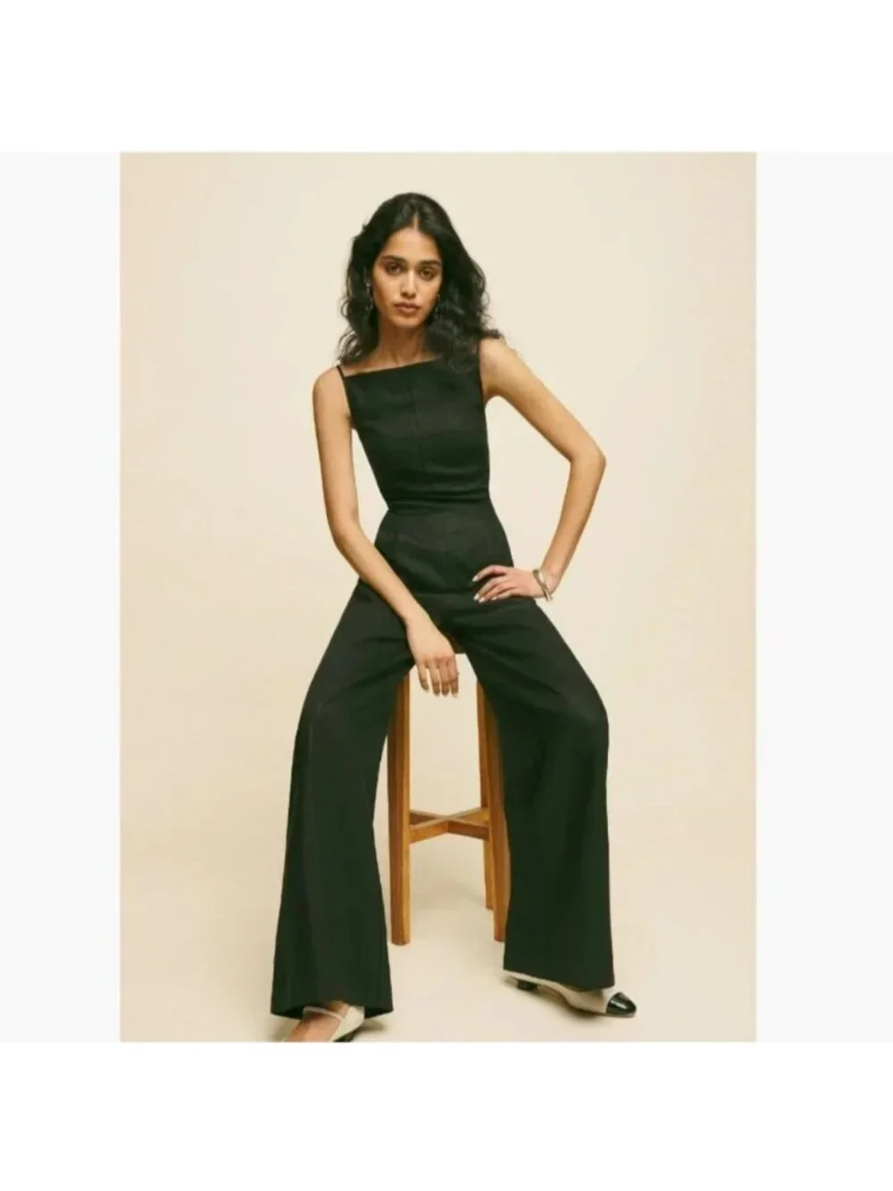 $228 Reformation Ciara Wide-Leg Black Linen Jumpsuit Sz 4 Black 100% Linen
